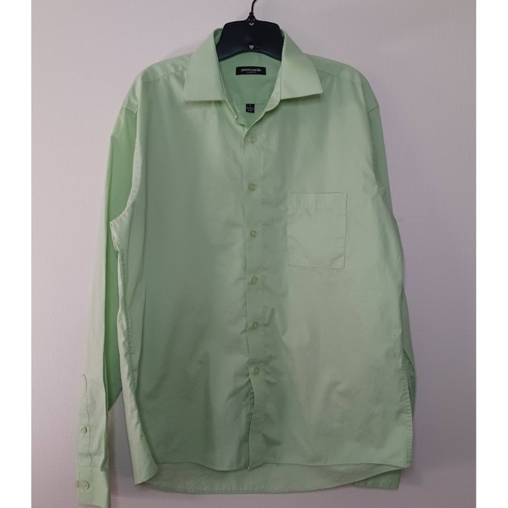 Pierre Cardin, cotton poly blend, slim fit, sz L, lime green, button‎ up shirt